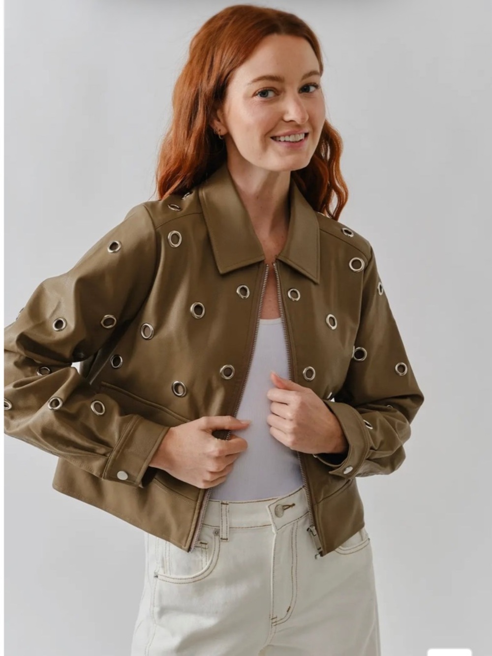 Aaron & Amber Grommet-Embellished Bomber Jacket size L